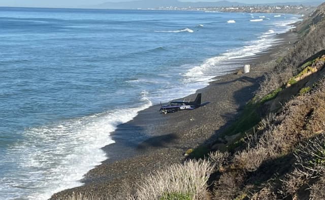 Private Airplane Crash Lands on Carlsbad Beach