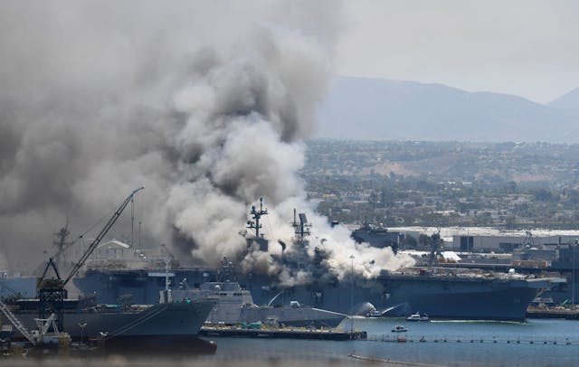 US Navy Ship Burning at 32nd St Base